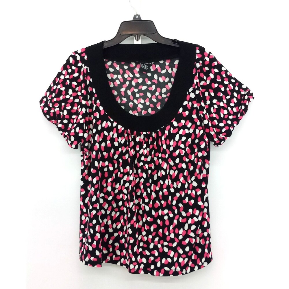 Bay Studio Blouse Women Size 1X Black Colorful All Over Print Scoop Neck Top